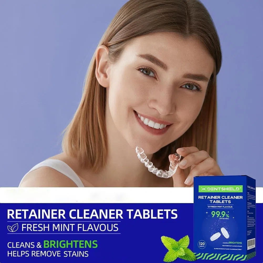 Nettoyant Pastille Appareil Dentaire,120 comprimés 4 mois,Nettoyant Gouttiere Dentaire Arôme de menthe,Pastille Gouttière Dentaire Aide à éliminer les taches,Retainer Cleaning Comprimés