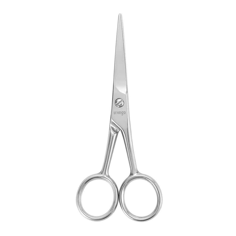 LIVINGO Ciseaux à barbe et moustache pour homme, 11,4 cm, professionnels, pointe arrondie en acier inoxydable, pointue, petite beauté avec mini peigne et étui en cuir