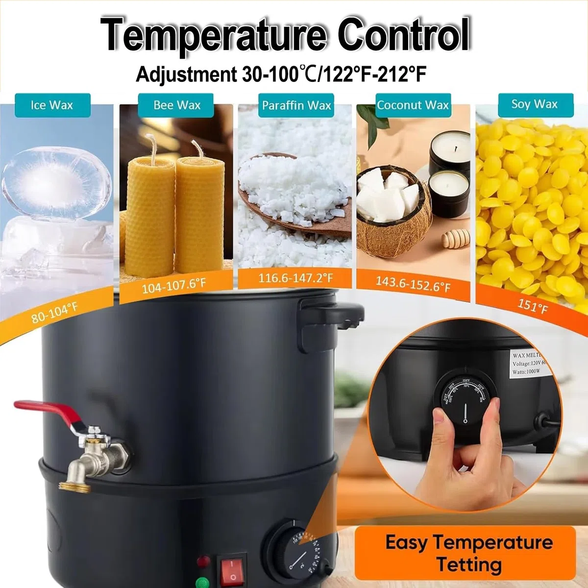 Chauffe-Cire Professionnel avec Bec verseur isolé - Réglable de 30 °C à 100 °C et Thermostat Automatique for Loisirs créatifs et Soins Spa(20L)