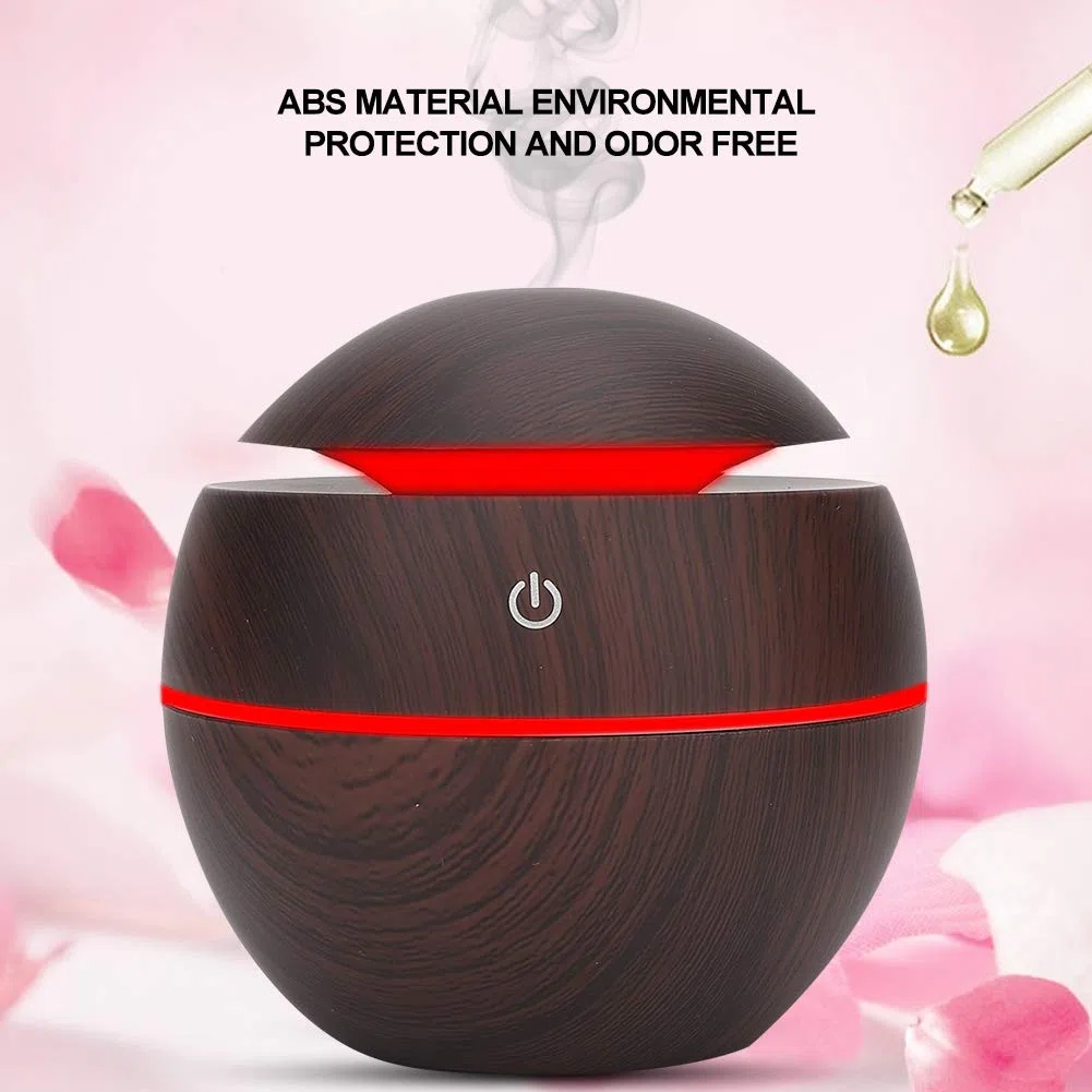 Diffuseur d'huile, Portable Round Shape Ball USB Rechargeable Diffuser Humidifier Air Purifier, Diffuseur électrique pour la Maison(Grain de Bois foncé)