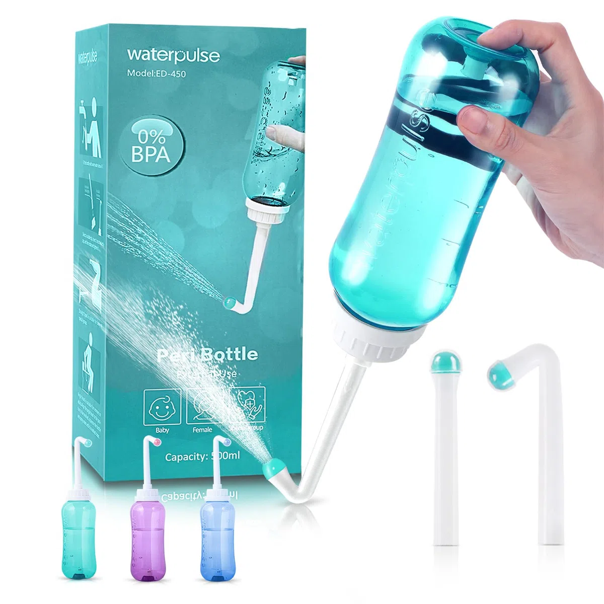 Bidet Portable Douchette Intime Maternité - Douche Portable avec Double Buse, Bidet de Voyage avec Bouton Poussoir, Peri Bottle, Douche Intime, Bidet Toilette 500 ml Grande Capacité