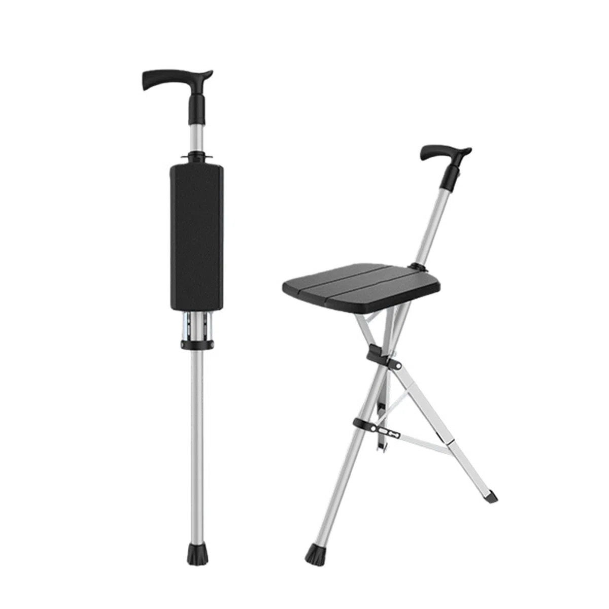 Canne De Marche Pliante Avec Siège Intégré,Idéale Pour Les Personnes Âgées,Modèle 2 En 1 Léger,Pour Marcher Et Se Reposer Pendant La Marche,Supporte Jusqu'à 100 Kg Black