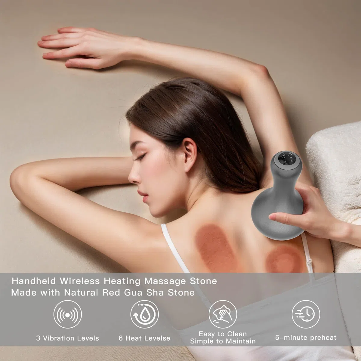 Pierres chaudes pour massage, massage musculaire avec chauffage, pierre bian naturelle sans fil Gua Sha pour la maison et le spa