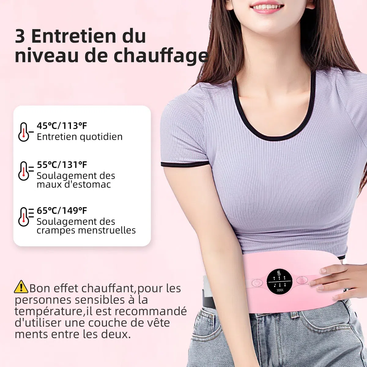 Coussin Chauffant Menstruel, Ceinture Chauffante Ventre Coussin de Massage Chauffant, 3 Niveaux de Température 3 Modes de Massage pour Soulage les Douleurs Abdominales Menstruelles (Rose)