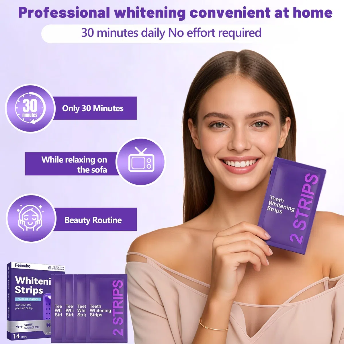 28 PièCes Bandes De Blanchiment Des Dents, Bandes Blanchissantes Violettes, Whitening Strips Efficace, RéDuire Les Taches Profondes, Effet à Domicile, Sourire éClatant