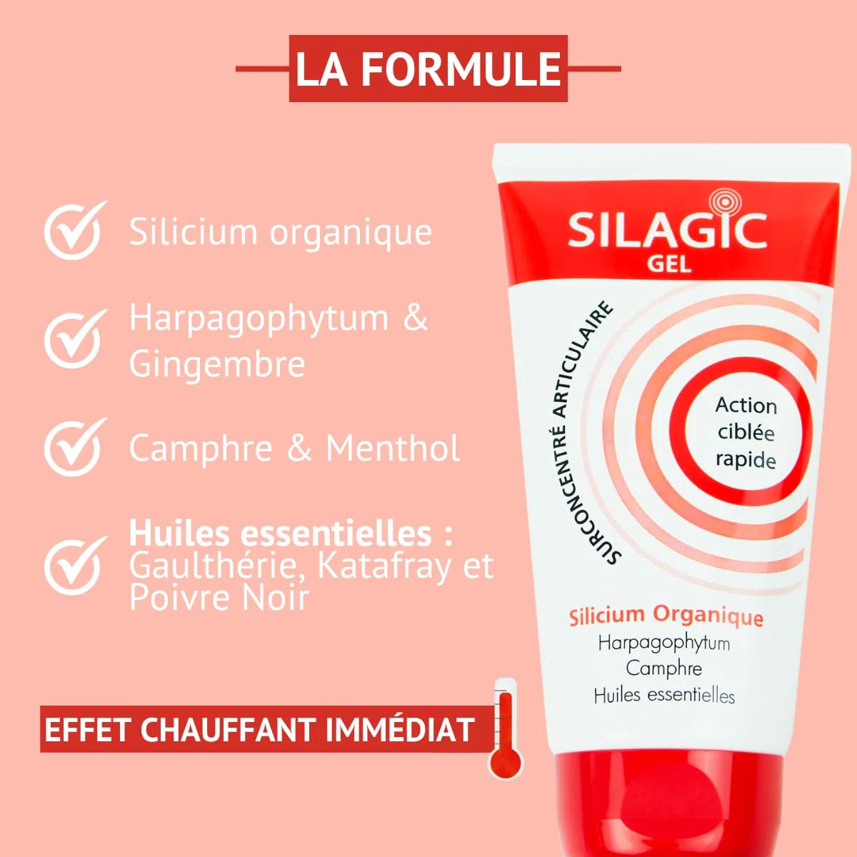 SILAGIC - Gel de Massage Chauffant Articulations & Muscles - Soulage Tensions & Raideurs - Silicium, Harpagophytum, Camphre & Huiles Essentielles - Fabriqué en France - 150 ml
