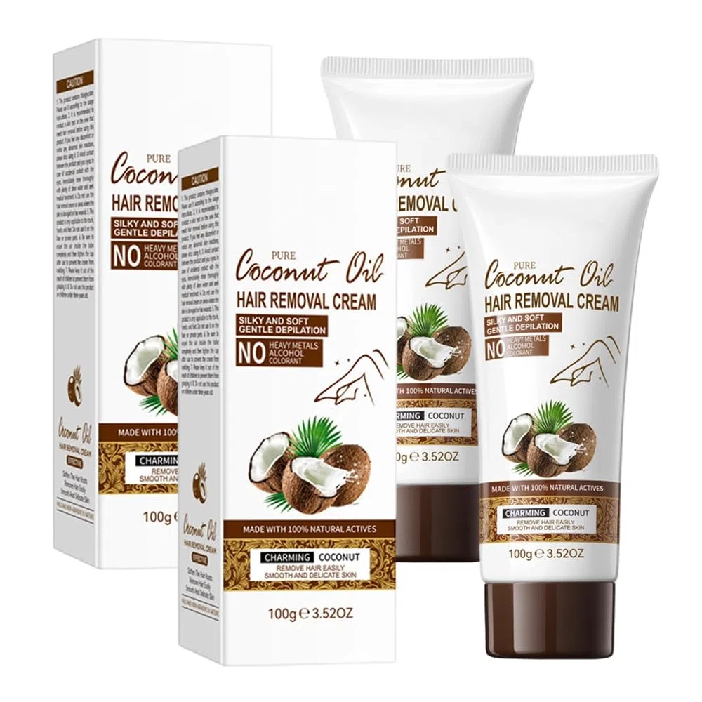 Crème Dépilatoire Intime Corps Jambes, Creme Epilatoire Homme Femme Partie Intime au Huile de Coco, Épilation Douce Sans Douleur, Alternative au Rasoir Intime et Kit Epilation Cire (2 Pcs)