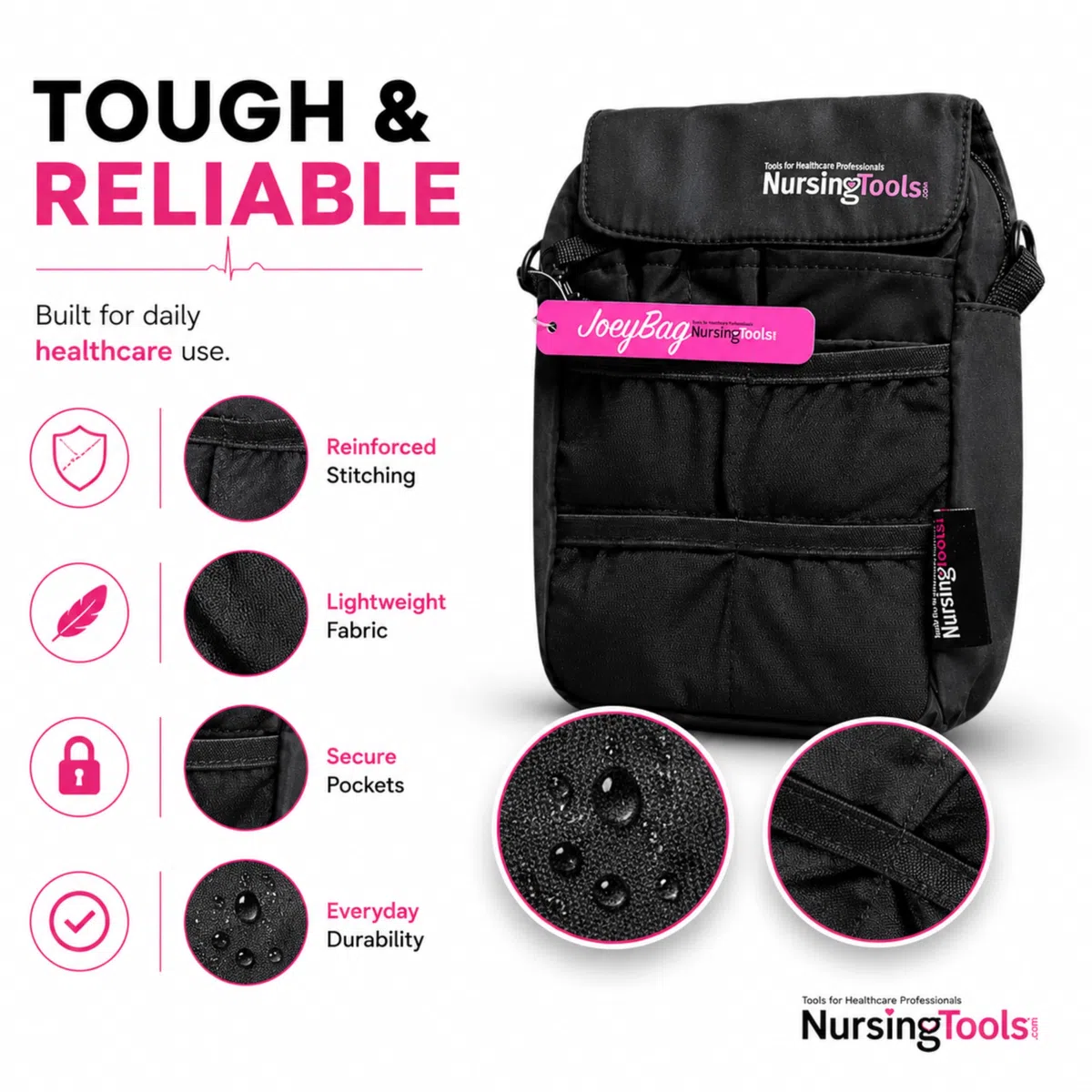 Joey Sac banane pour infirmière avec compartiments multiples pour étudiants, praticiens et professionnels de la santé (Noir)