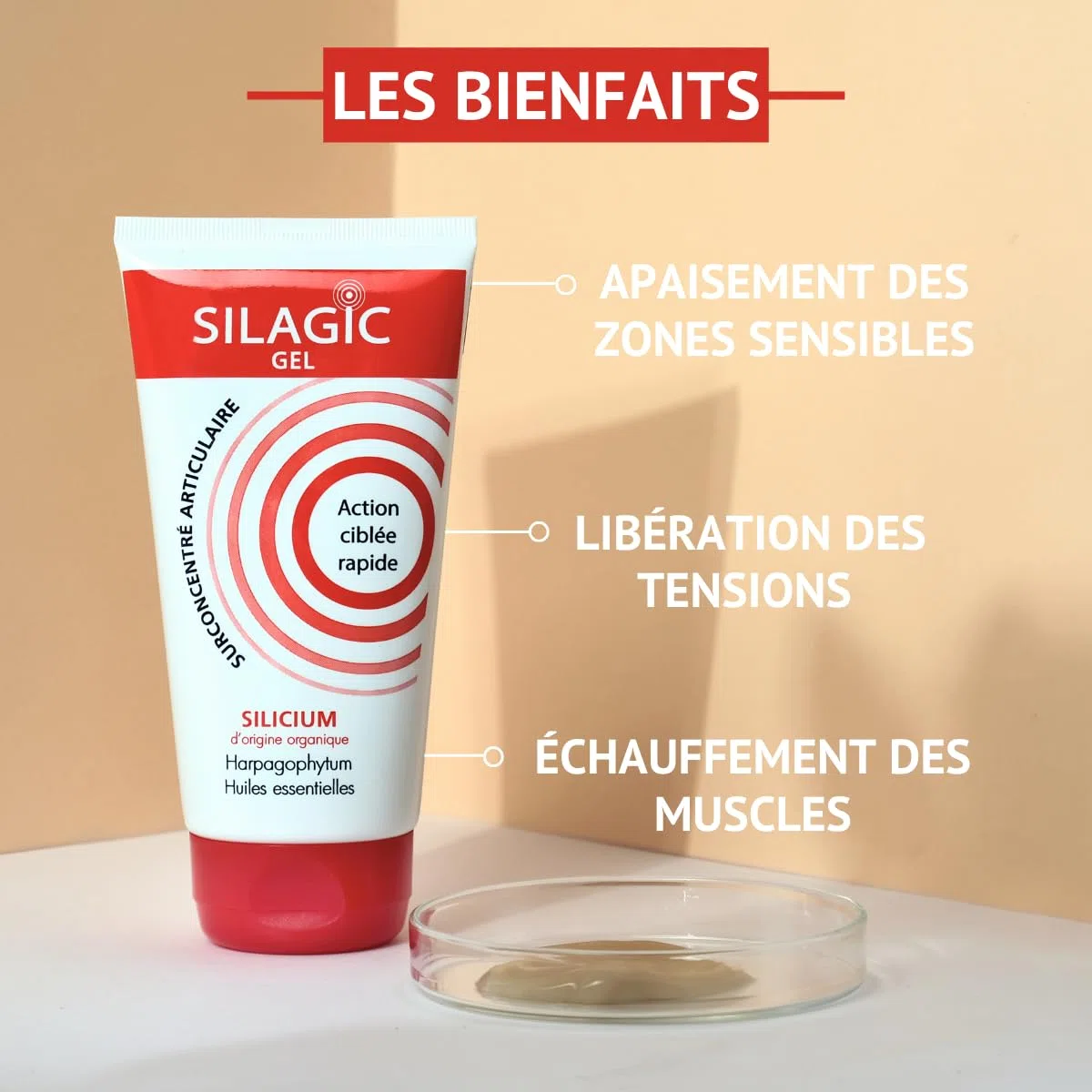 SILAGIC - Gel de Massage Chauffant Articulations & Muscles - Soulage Tensions & Raideurs - Silicium, Harpagophytum, Camphre & Huiles Essentielles - Fabriqué en France - 150 ml