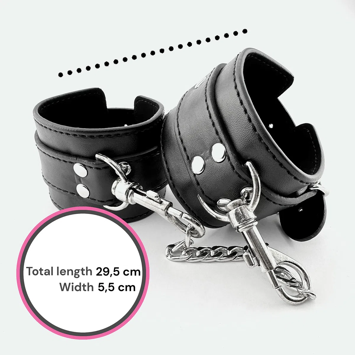 Menottes sex lit Longueur 29,5cm largeur 5,5cm en cuir artificiel noir Menotte femme sexy érotique pour jeux BDSM Menottes sexy érotique avec chaîne Menottes sex adulte menotte sexy érotique FOPS B01