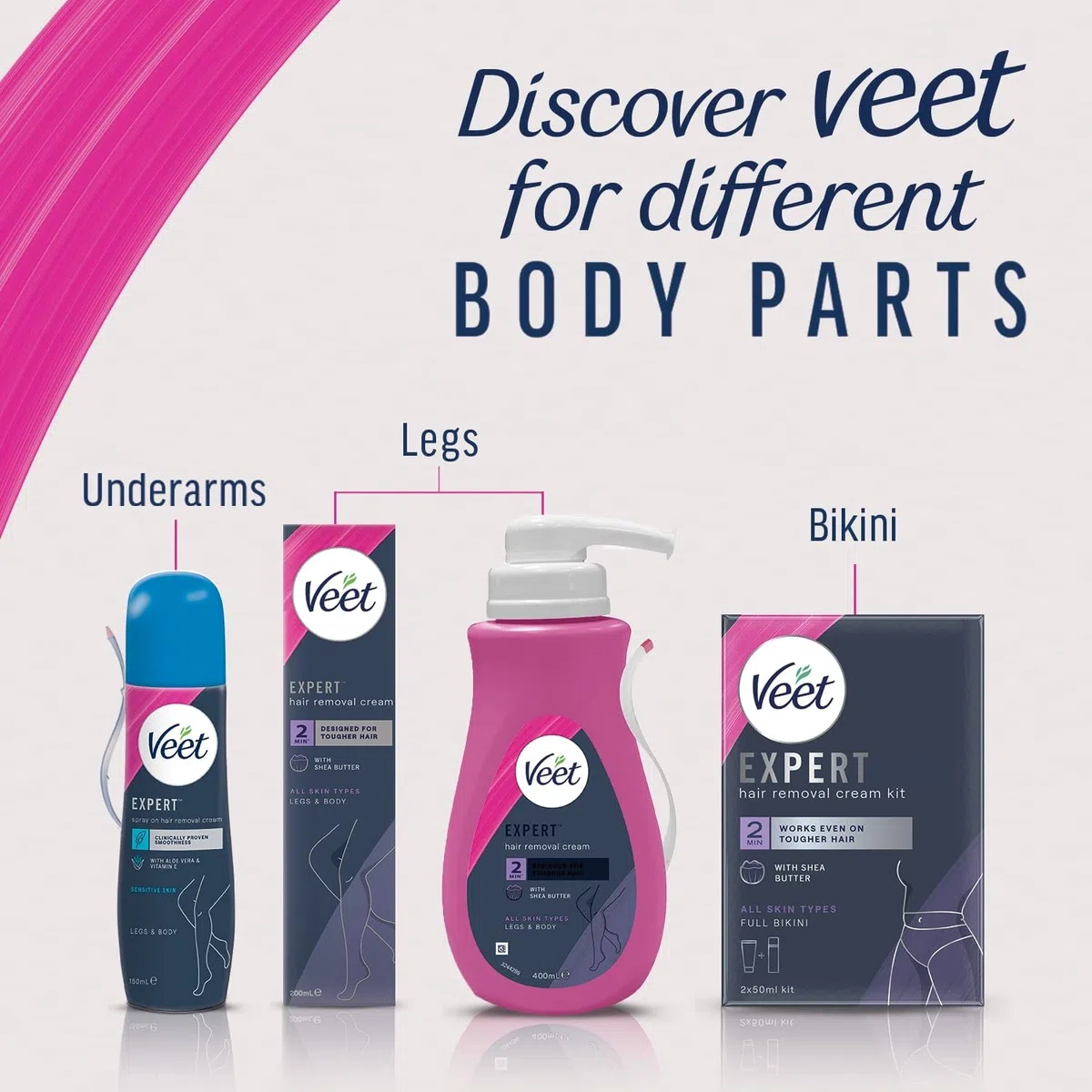 Veet Expert Crème d'épilation pour femme 200 ml Convient aux bras, jambes, aisselles, bikini