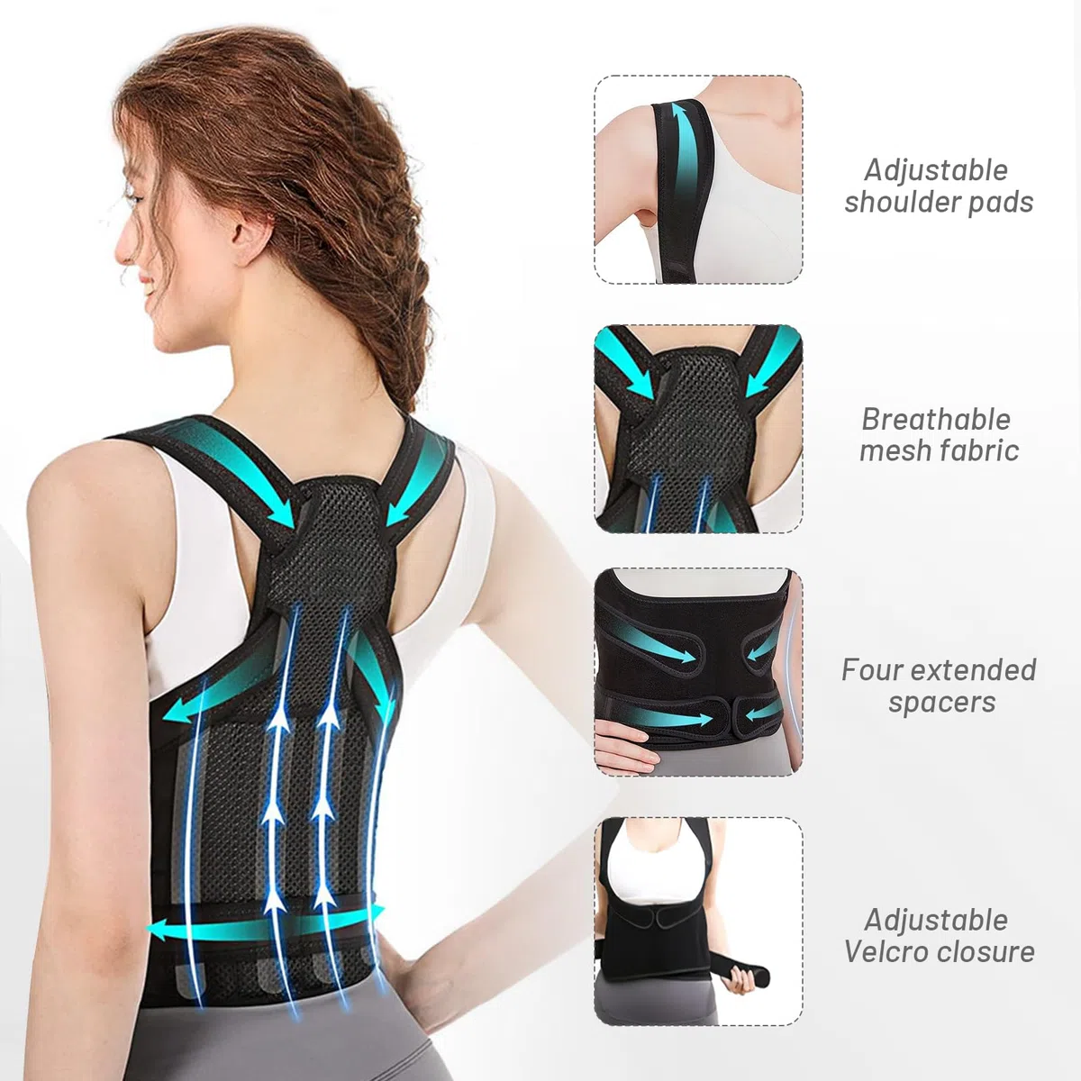 Zikenis Correcteur de Posture, correcteur de posture pour femmes et hommes, ceinture de soutien dorsal réglable, correcteur de soutien dorsal, pour soulager les maux de dos et la cyphose (Noir, L)