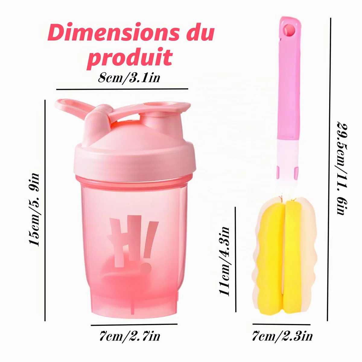Tokaneit 2 Pièces Bouteille Shaker Protéines Étanche, Shaker Proteine Sans Bpa, Avec Boule en Spirale, 2 Brosse en Mousse, Portable, Facile à Nettoyer, pour Compléments Sportifs, 350ml