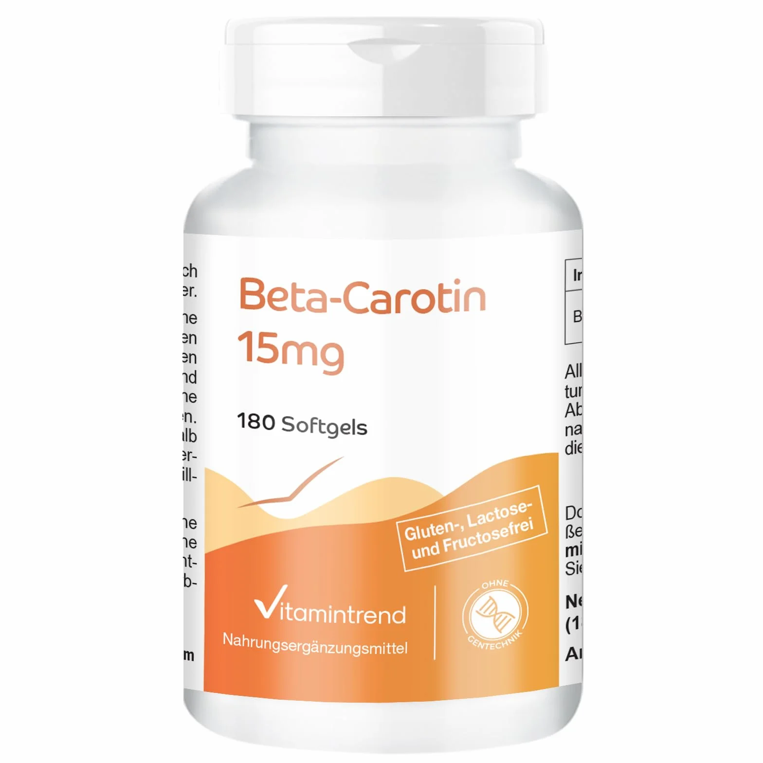 Vitamintrend Bêta-carotène 15 mg, 180 capsules molles de 15 mg chacune (équivaut à 25 000 UI), hautement dosé, sans stéarate de magnésium, fabriqué en Allemagne