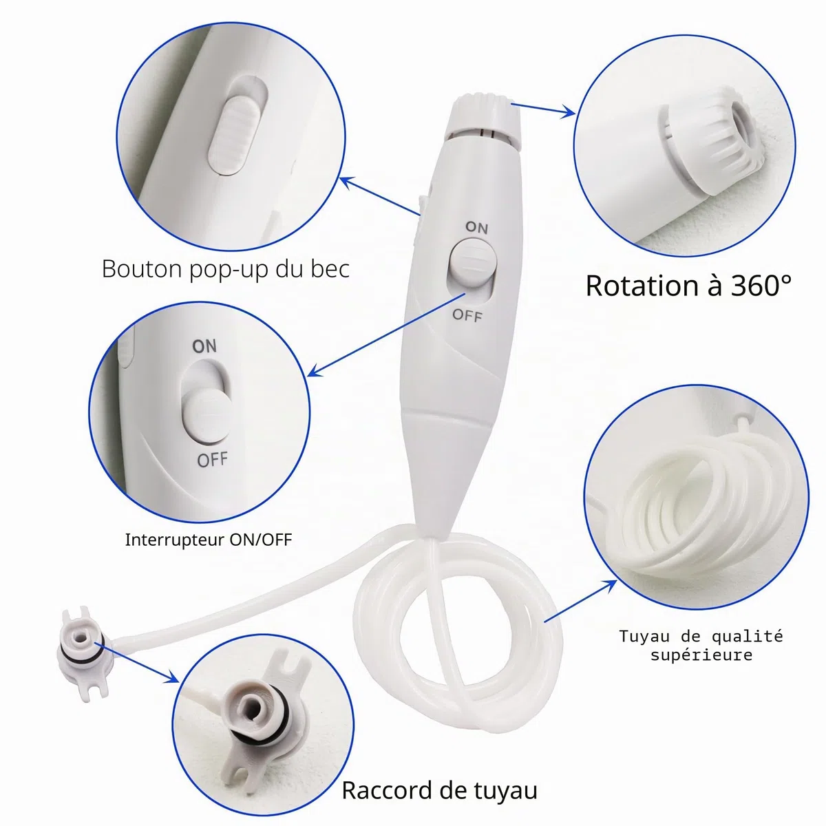 Tuyau et poignées de rechange compatibles avec Waterpik Water Flosser WP-100 WP-300 WP-660 WP-662 WP-670 WP-672 WP-900 Jet dentaire compatible avec Waterpik Aquarius Water Flosser WP-663