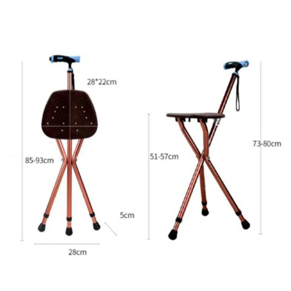Siège de canne pliable, canne de marche de voyage réglable avec tabouret, canne de marche LED pour personnes âgées, siège de béquille portable, cadeau