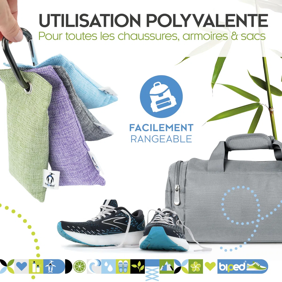 biped FRESH ! Cale-pieds avec charbon actif de bambou contre les odeurs de pieds - Sécheur de chaussures naturel - Désodorisant pour chaussures à l'odeur désagréable z2811(4 pièces, vert)