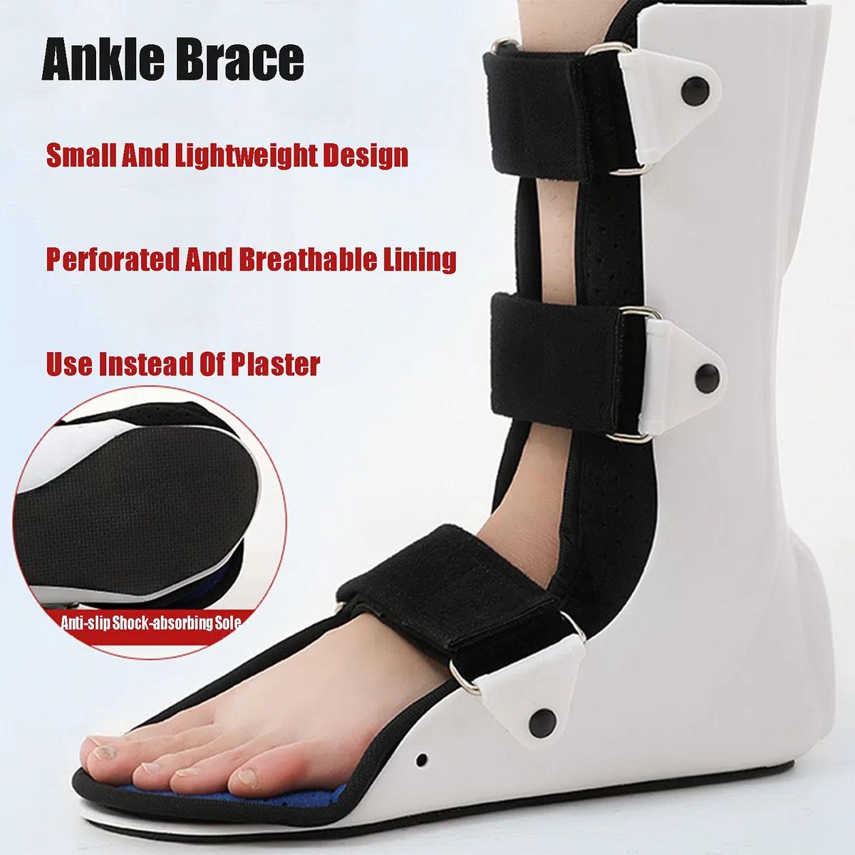 Orthèse de pied réglable avec semelle antidérapante, cheville fixe, pâte magique, doublure respirante et amovible pour entorses et fractures de cheville, Left-Large