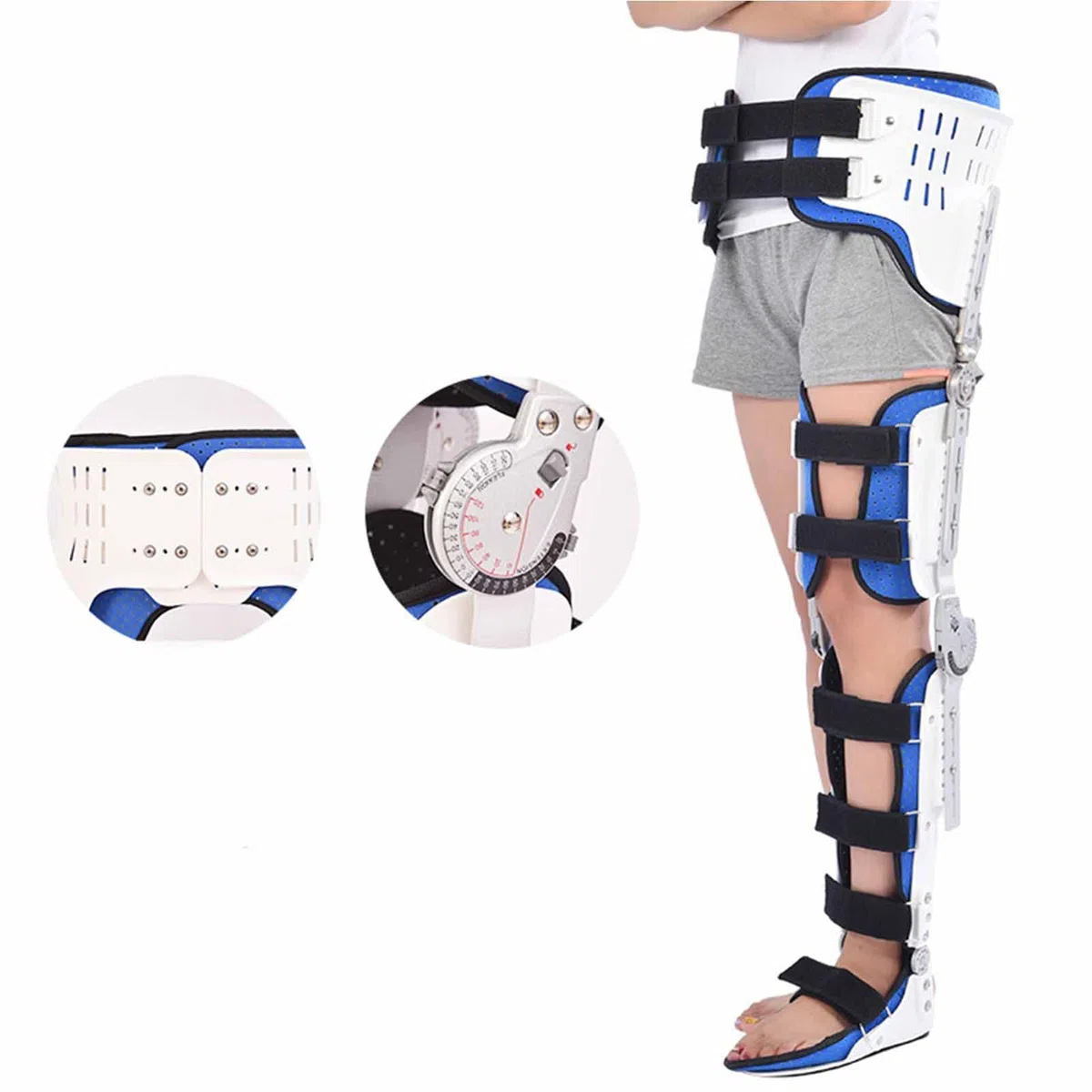 Orthèse postopératoire de hanche, cheville et pied avec charnières, correcteur stabilisateur de hanche avec charnières, orthèse réglable pour cuisse, genou, cheville et pied, Left-Large