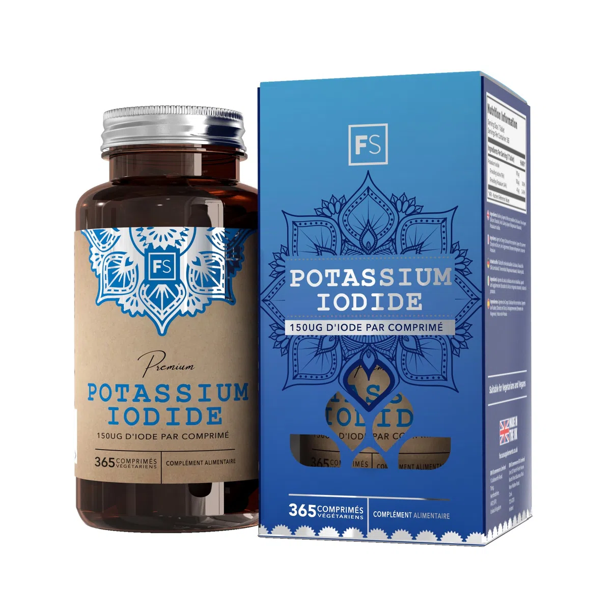 FS Iode de Potassium Supplément | 365 pastille de Potassium & Iode - 150mcg Iodure de Potasium par portion | Supplément Iode | Sans OGM Sans Gluten Sans Produit Laitier Sans Allergène
