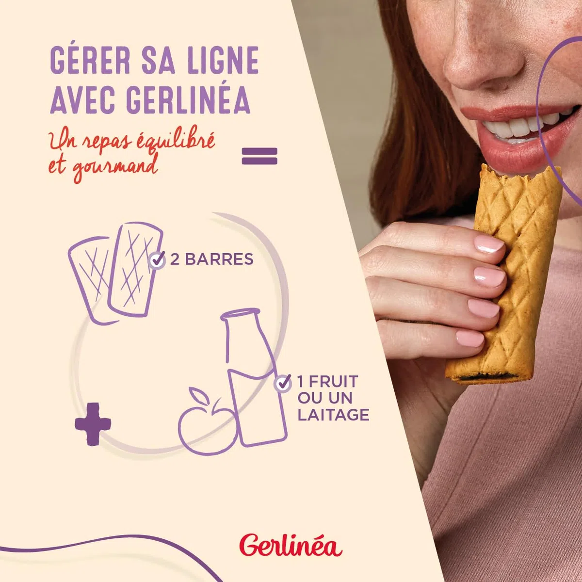 GERLINÉA – Barres Repas Complet Pomme Framboise – Substitut de Repas Minceur Protéiné – Moins de 240 Kcal – Fabriqué en France – Lot de 2 Boîtes (8 Repas)