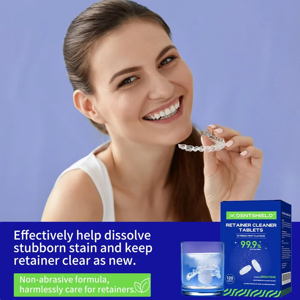 Nettoyant Pastille Appareil Dentaire,120 comprimés 4 mois,Nettoyant Gouttiere Dentaire Arôme de menthe,Pastille Gouttière Dentaire Aide à éliminer les taches,Retainer Cleaning Comprimés