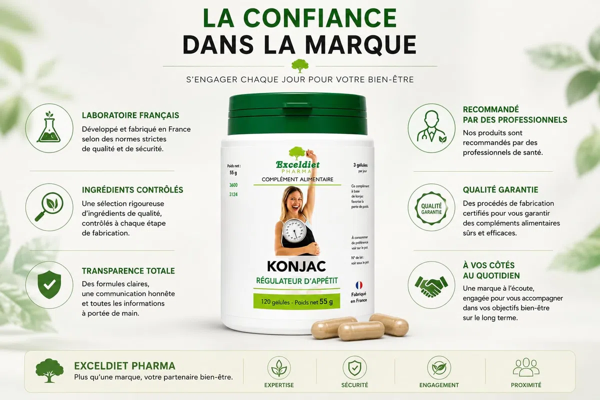 KONJAC Pur 3600 mg/j | Coupe Faim Puissant et Efficace | 95% Glucomannane | Minceur, Détox, Digestion, Transit | 120 gélules - Fabriqué en France