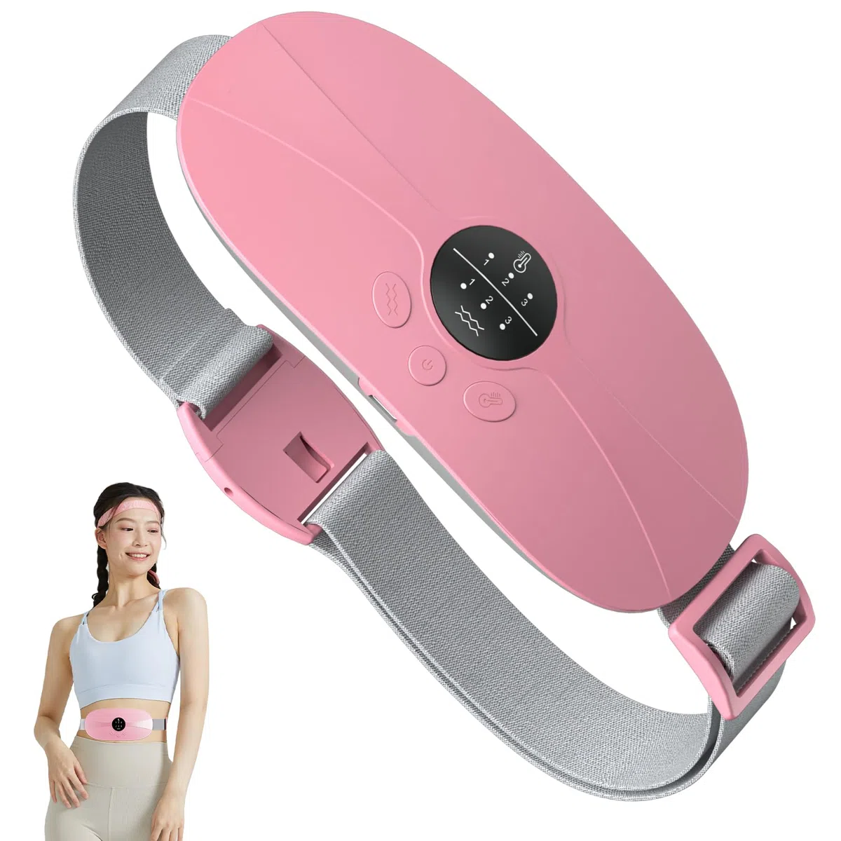 Ceinture Chauffante Regle Douloureuse Menstruelle, Coussin Chauffant Menstruel Portable 3 Niveaux Température 3 Modes de Massage Pour le Soulage Douleurs Menstruelles Lombair Dos Rose