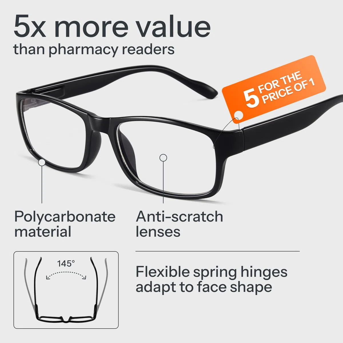 Gaoye Lot de 5 lunettes de lecture pour hommes, lecteurs bloquant la lumière bleue, lunettes de prescription pour hommes, 1,75