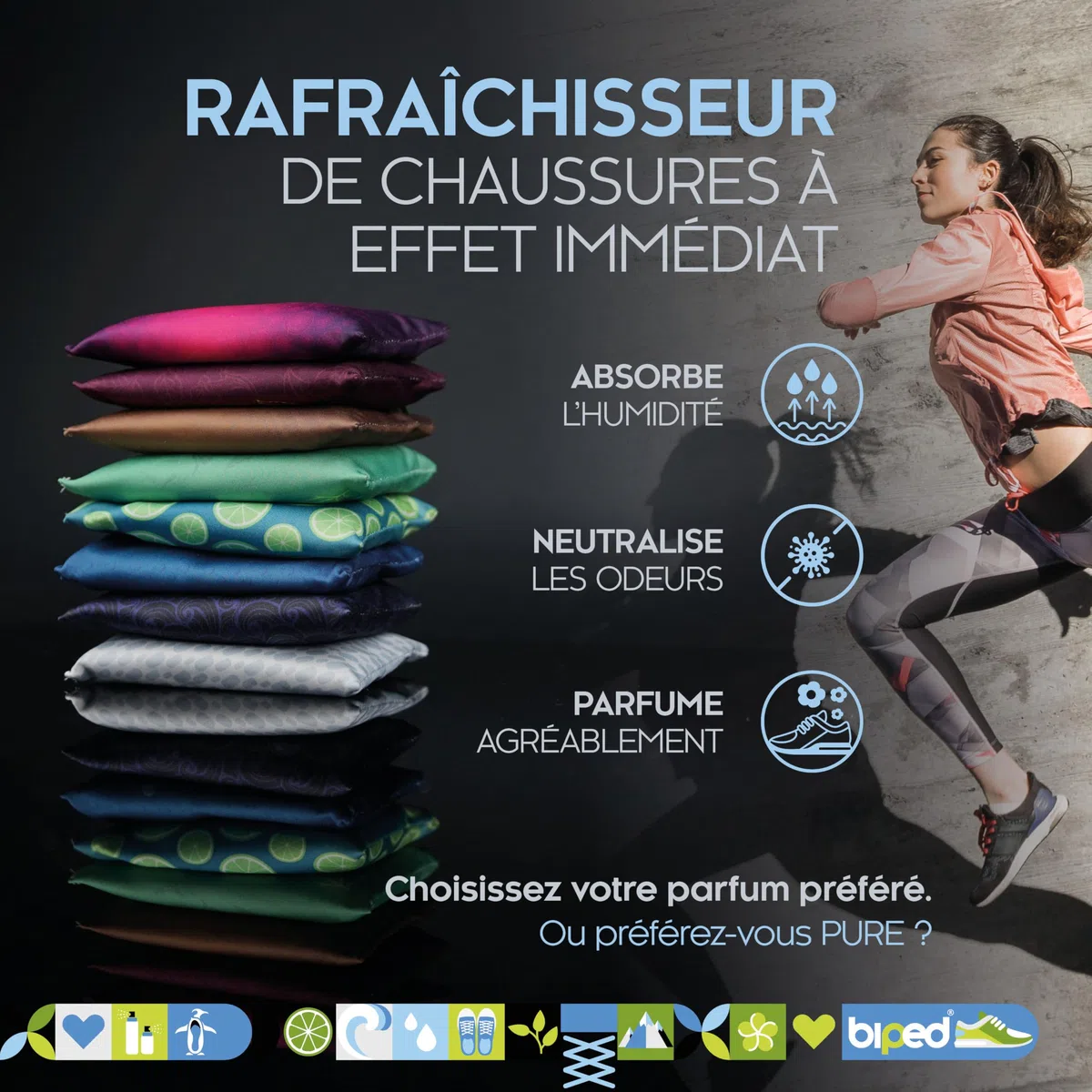 biped FRESH! ACTIVE – Déodorant pour chaussures avec charbon actif de bambou – coussin parfumé ou version PURE sans huile – contre la transpiration et les mauvaises odeurs z2926(LEMON)