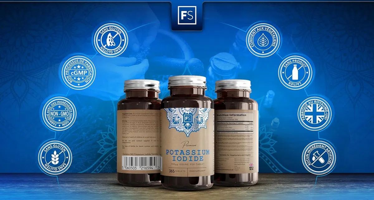 FS Iode de Potassium Supplément | 365 pastille de Potassium & Iode - 150mcg Iodure de Potasium par portion | Supplément Iode | Sans OGM Sans Gluten Sans Produit Laitier Sans Allergène