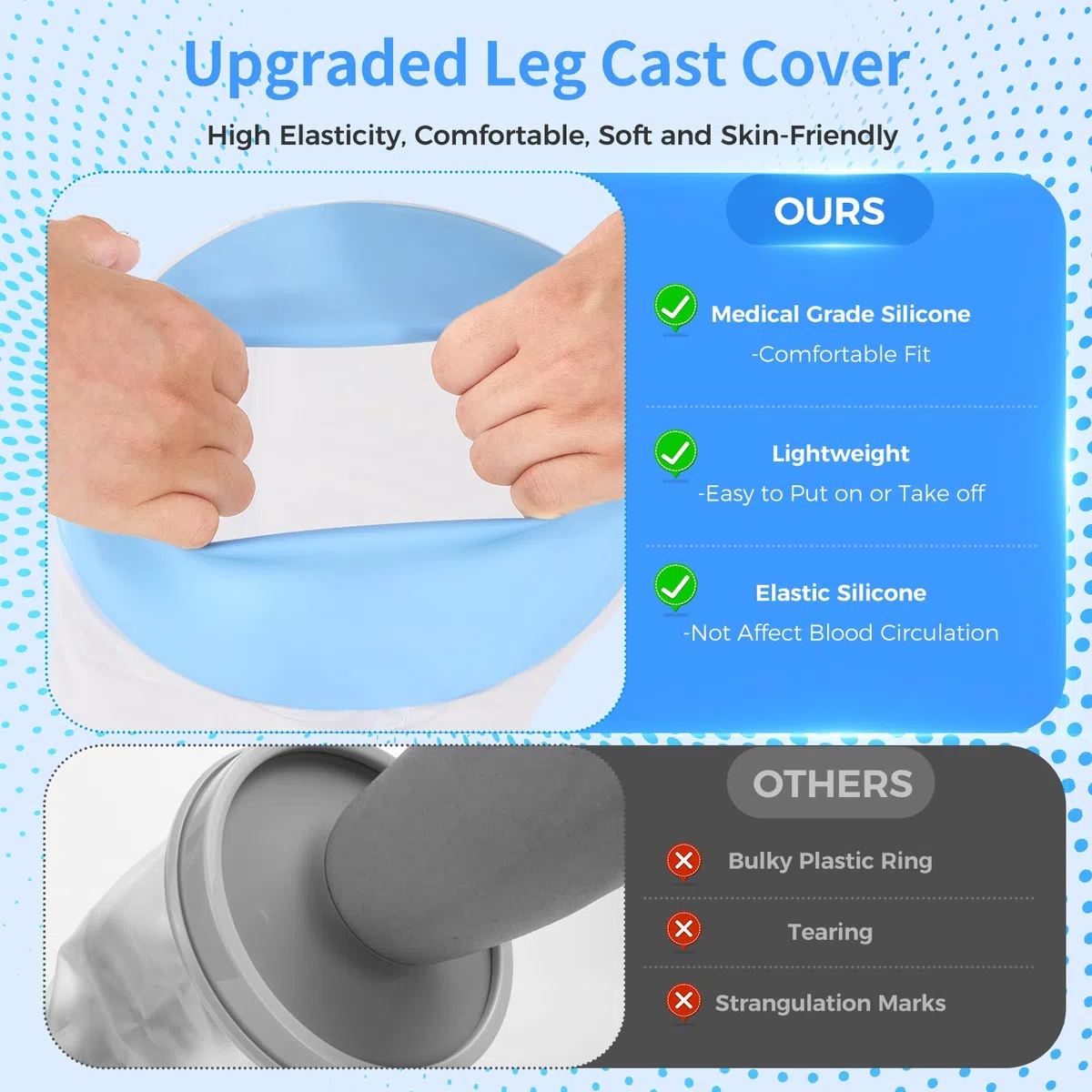 Protection Platre Jambe Adulte, Protège-plâtre Jambe Etanche et Réutilisable Protection Jambe Douche Protecteur de Bandage Sac Douche Platre pour la Jambe Cassée, le Pied
