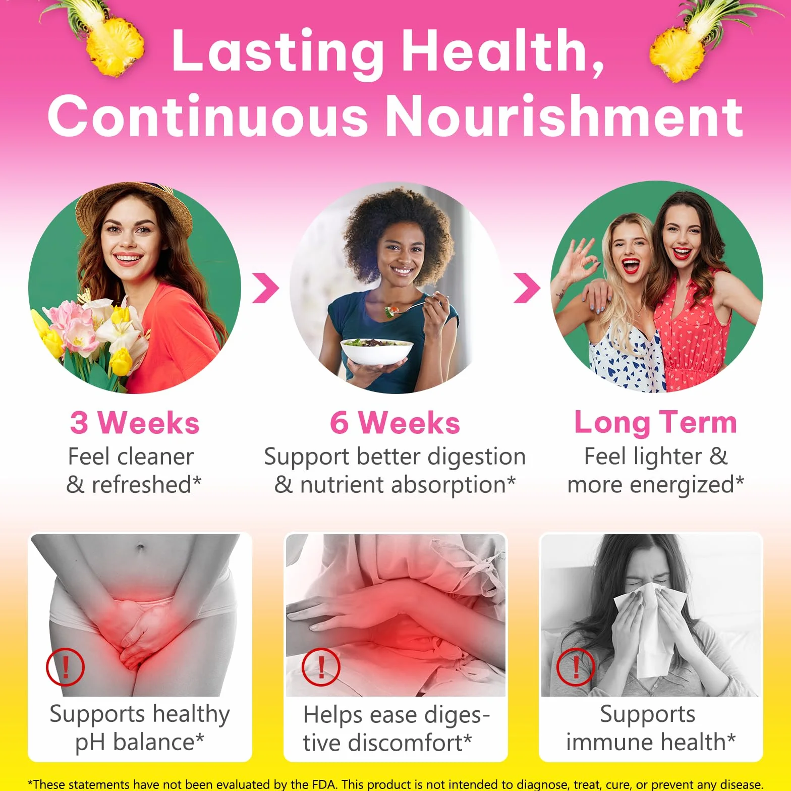 Probiotiques Gummies pour Femmes, Soutien de la Santé Intime et Digestive Grâce aux Prébiotiques, équilibre du pH, Système Immunitaire et Intestinal | Végan, Sans Gluten, Arôme Ananas, 60 Gummies