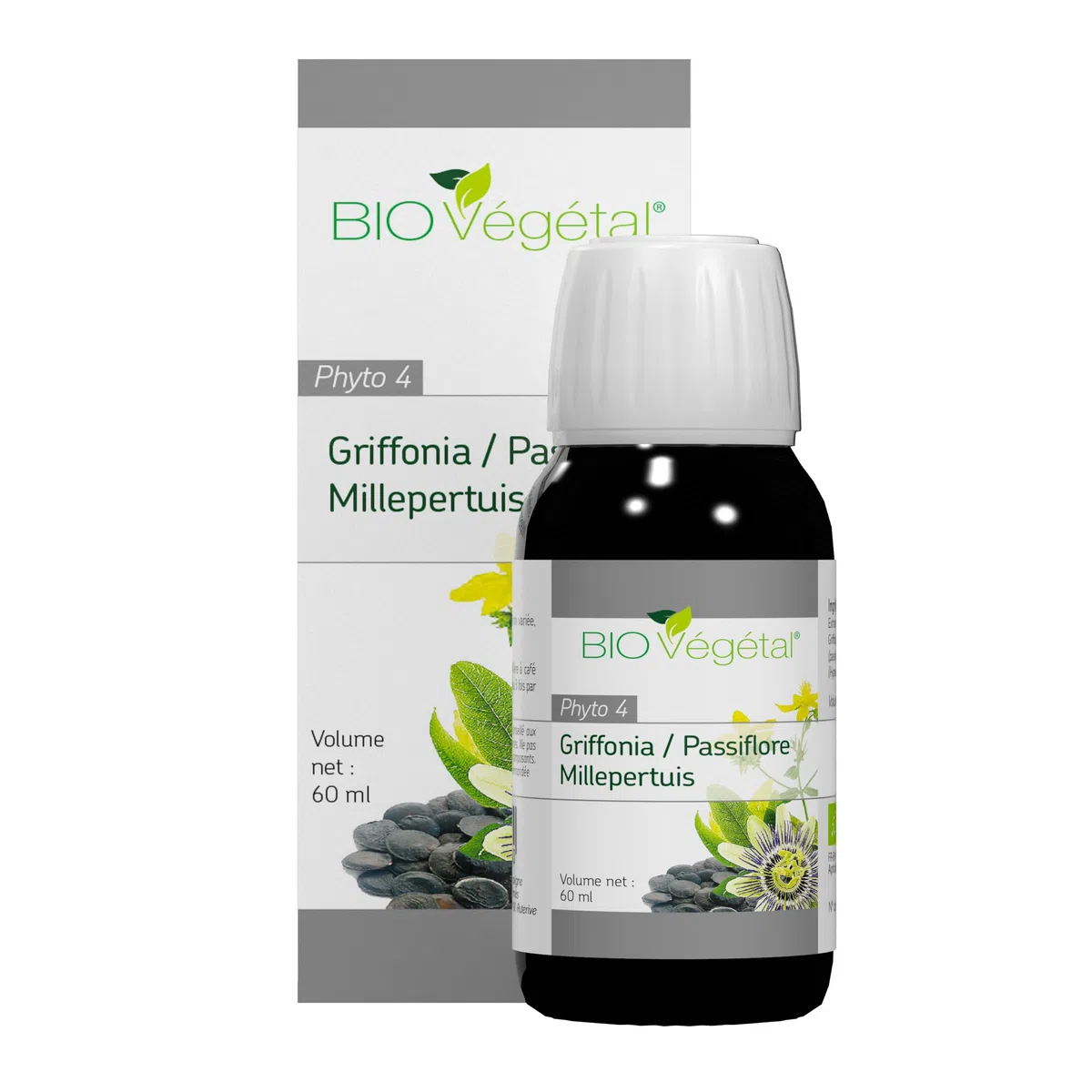 Millepertuis Bio Griffonia Bio Passiflore Bio - Extraits Fluides / Gouttes Buvables - Equilibre Emotionnel et Humeur Positive - Haute concentration (1:1) - 60 ml avec pipette doseuse