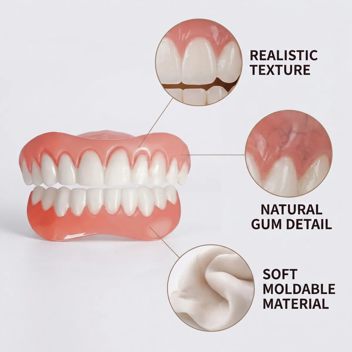 1 Set Prothese Dentaire À Clipser,Dents Amovibles À Clipser, Haut Et Bas Convient Dentier Silicone, Dentier Silicone Souple, Pour Toutes Les Occasions Sociales