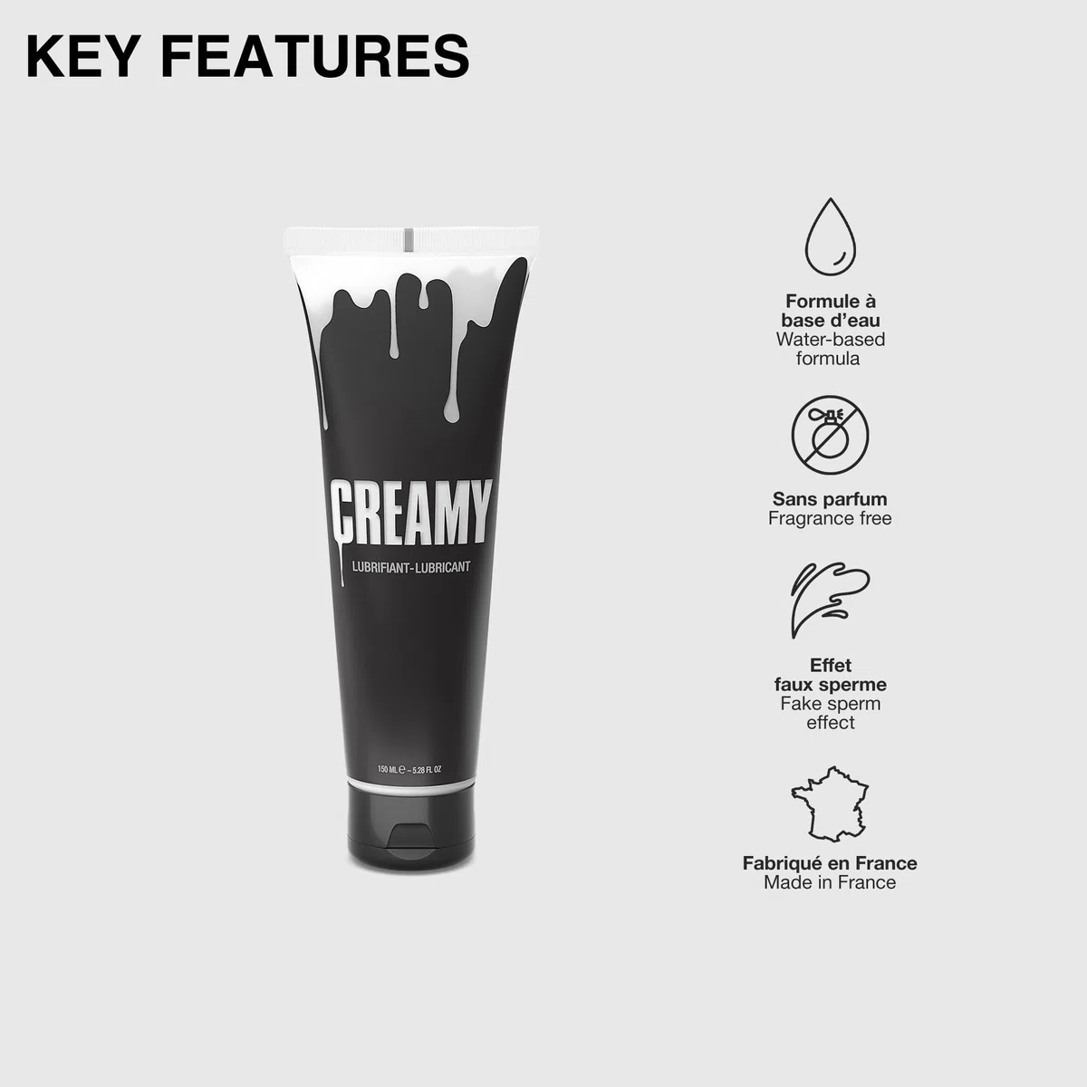 Strap-On-Me Lubrifiant Faux Sperme Creamy – Faux Sperme pour Sensation Réelle – Texture Aqueuse Type Sperme, Lubrifiant Sexuel Couple – Compatible avec les Sextoys et les Préservatifs150ml