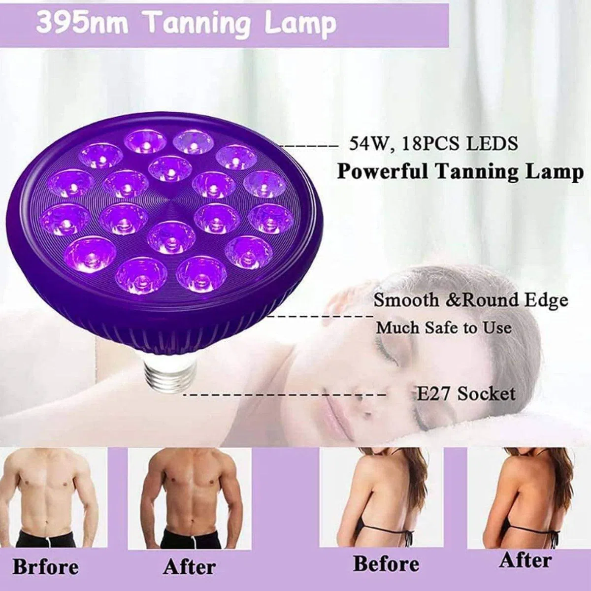 Lampe de bronzage avec masque pour les yeux et trépied (38,5-78,7 pouces), 18 LED 395 nm, appareil autobronzant pour la maison, lampadaire à lumière violette 54 W pour le corps et le visage, bronze