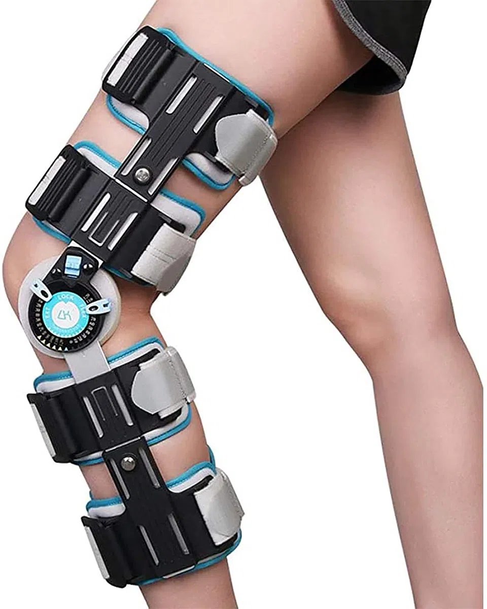 Orthèse de Genou réglable Support de Genou articulé Attelle Arthrite/Ligament Blessure Fixation Support Stabilisateur de Jambe pour Hommes et Femmes