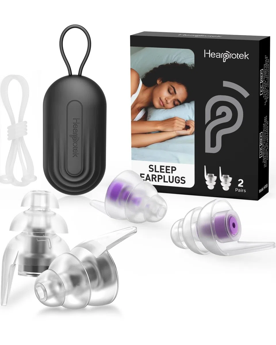 Hearprotek 2paires Bouchon d'oreille pour dormir,36dB bouchons doreilles sommeil anti bruit ronflement-Réutilisables et confortables protection bouchons d'oreilles concert moto avion-Noir & Pourpre