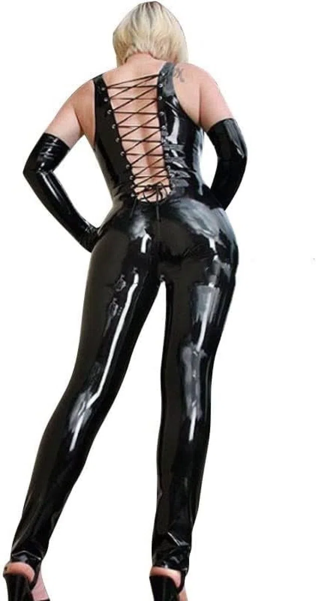 Combinaison Catsuit En Latex Pour Femmes, Costume Fétichiste Noir Sexy Avec Fermeture Éclair Sur Le Devant Sous L'entrejambe Pour Adulte, Combinaison Plus,Personnaliser,L