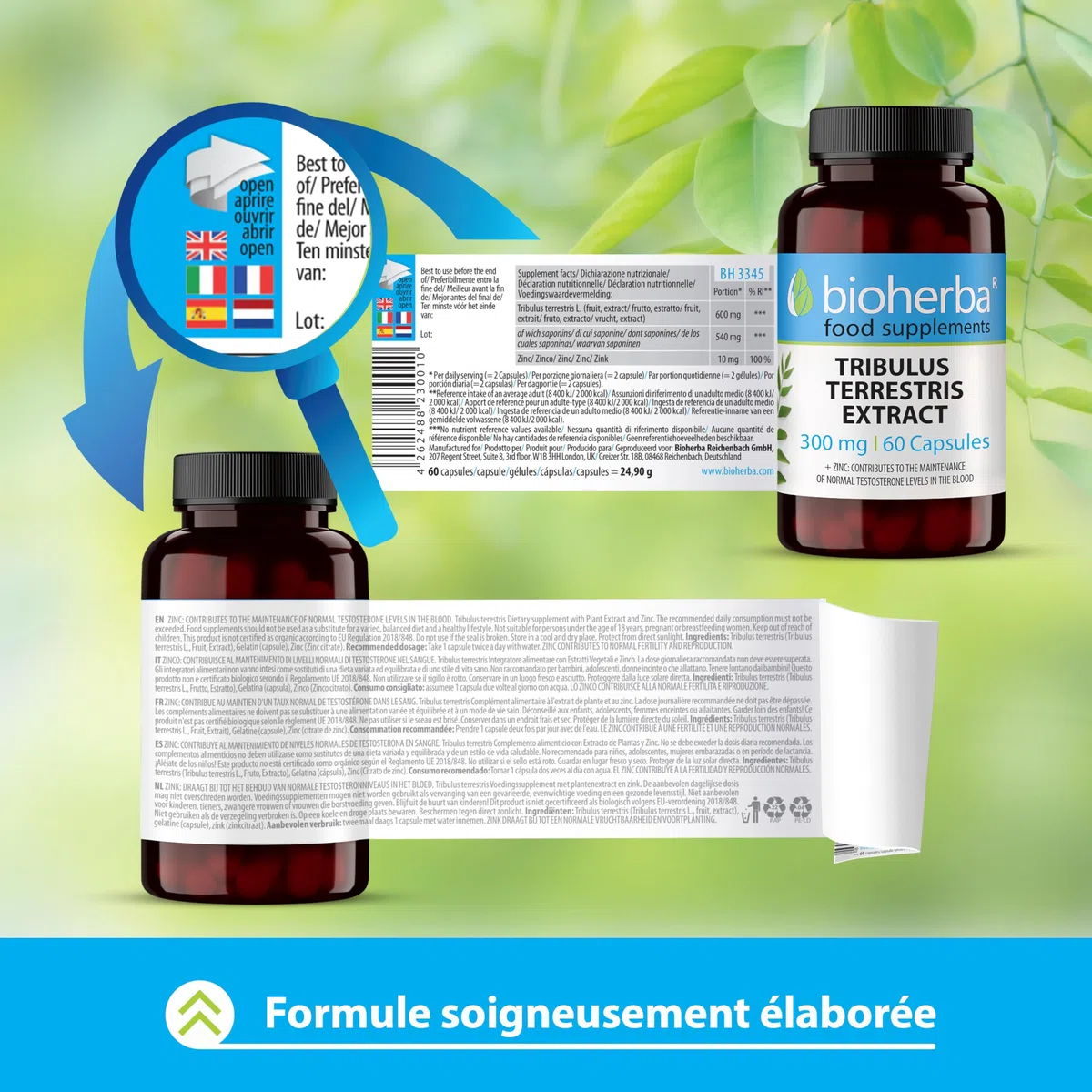 Tribulus Terrestris – 100 Gélules de 300 mg | Avec zinc – Complément végétal pour le tonus masculin – par BIOHERBA