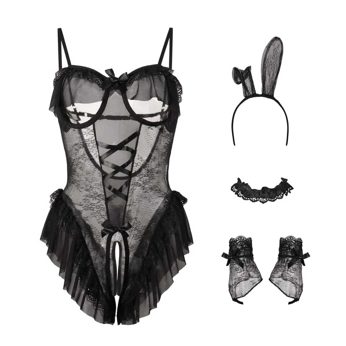 KFLY Costume de lapin sexy pour femme - Combinaison de lapin - Costume de lapin - Cosplay - Lingerie pour Pâques