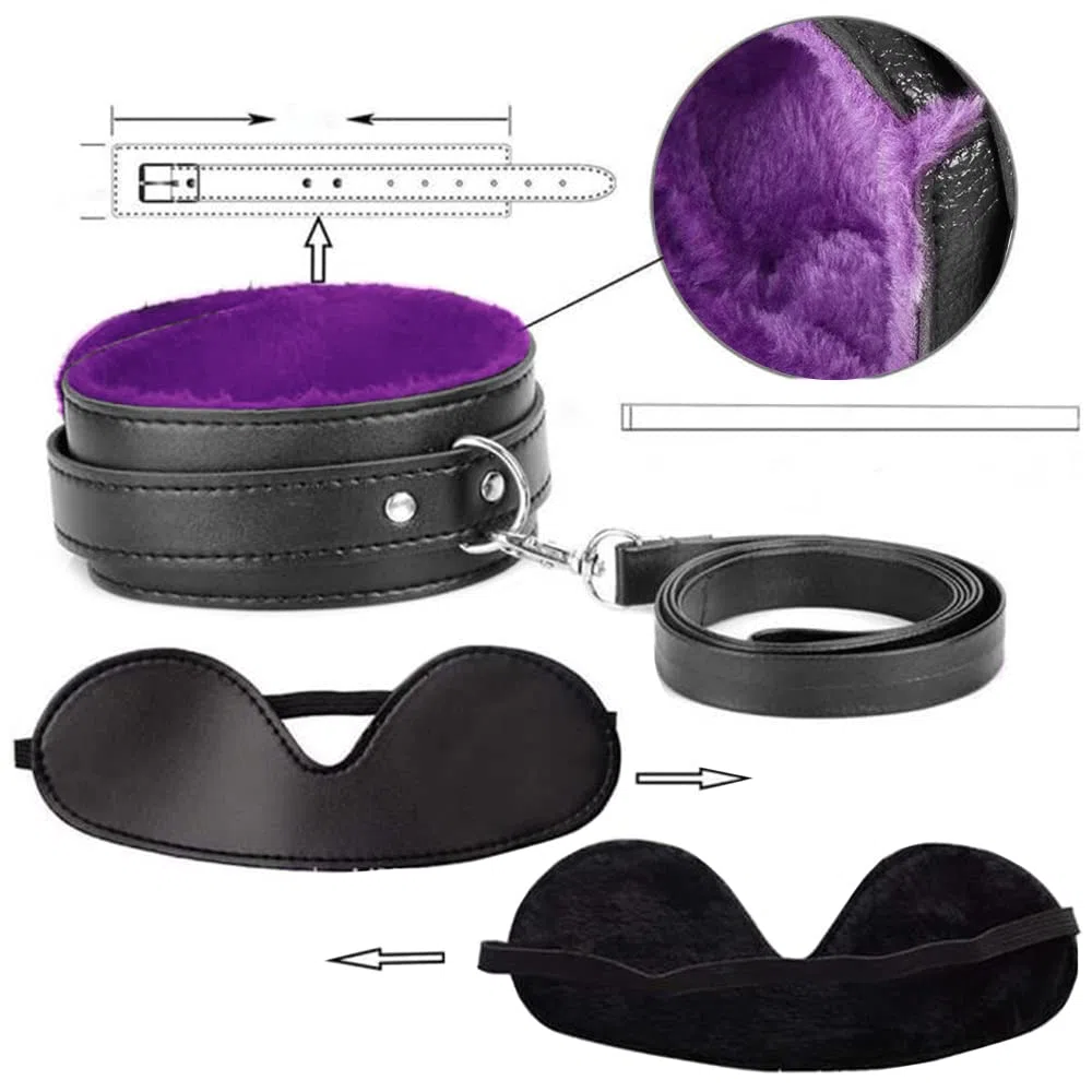 Qoosea Kits de Bondage 15 Pièces SM Set Adultes Toy Ensemble de Servitude BDSM Parfait pour Les Débutants, Ensemble de Jouets Sexuels Menottes Masque pour Les Yeux Laisse Pour Couple（Violet Noir）