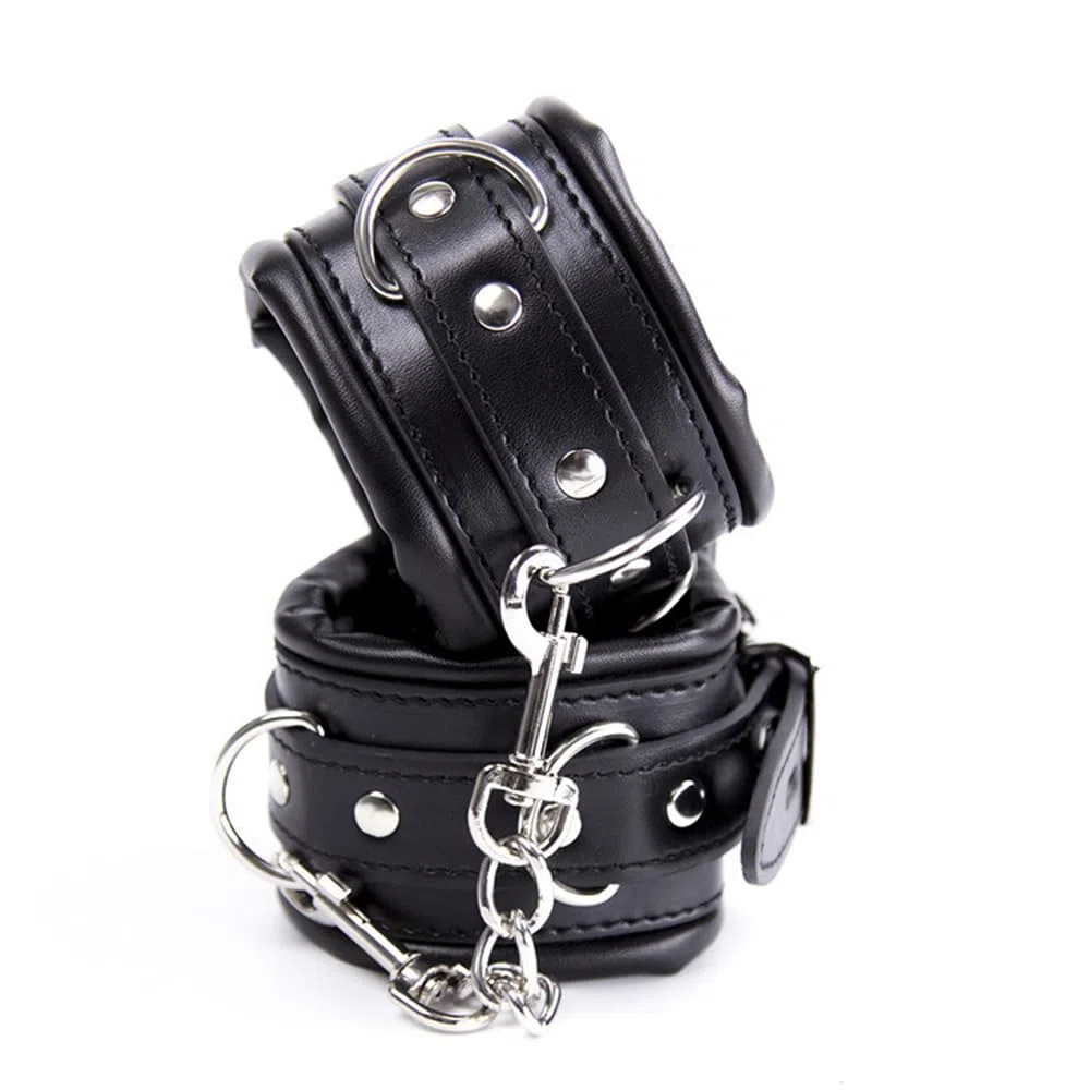 Noir Rembourré PU Cuir Menottes Réglables Poignets Cols Cheville Bracelets Bondage Set Manchette Restraint Set Bondage Sex Toys verrouillables (Menottes de cheville)