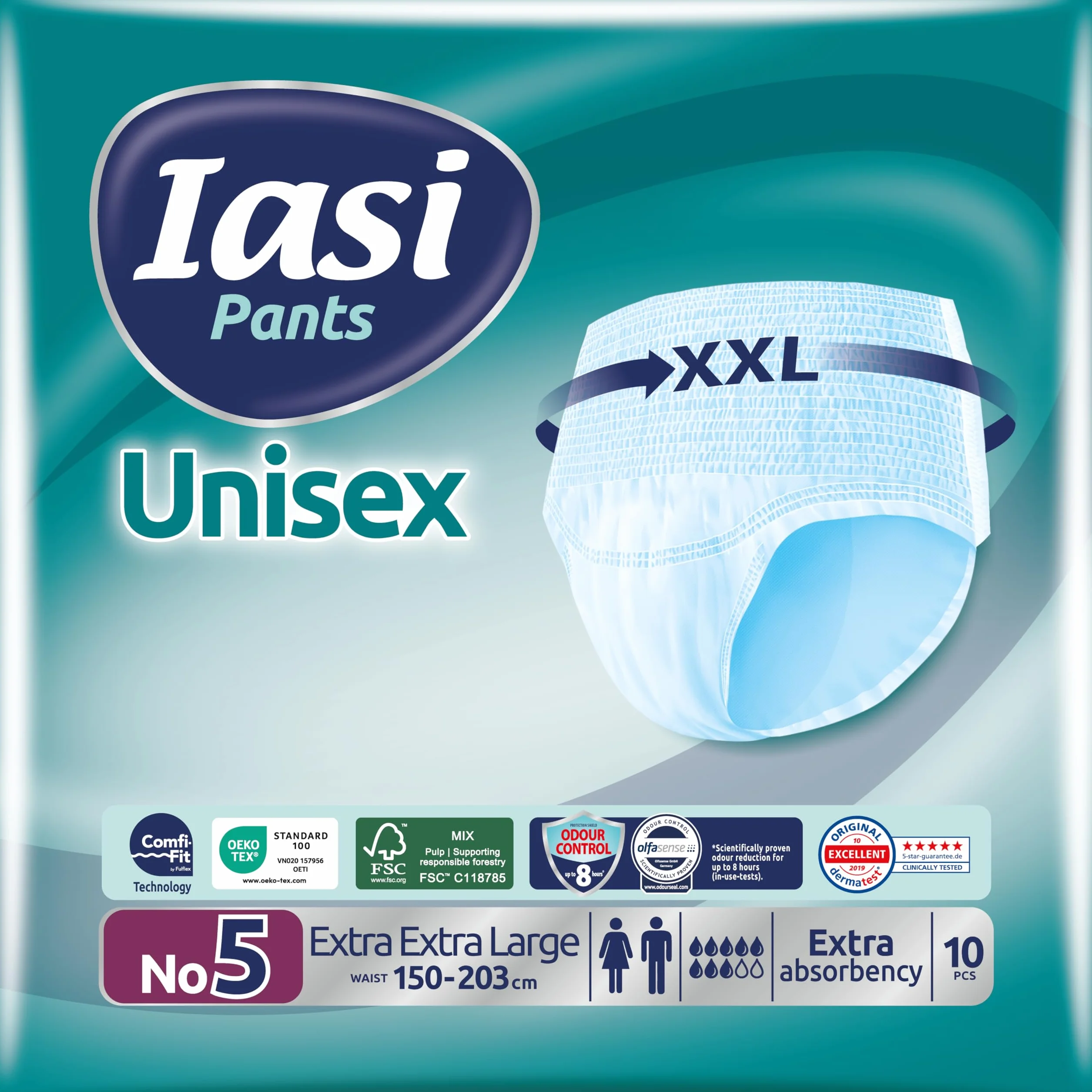 IASI Pants UNISEX haute protection, 10 culottes pour incontinence, absorption EXTRA, taille XXL, 10 unités