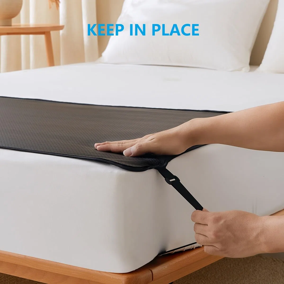 Tapis de terre pour lit, tapis de terre antidérapant en cuir synthétique avec cordon de mise à la terre, noir, très grand lit