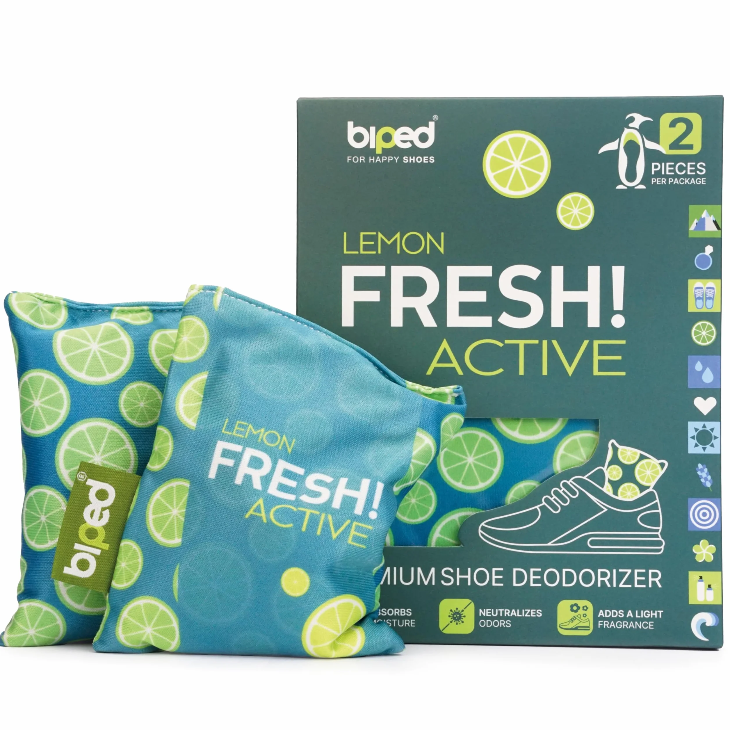 biped FRESH! ACTIVE – Déodorant pour chaussures avec charbon actif de bambou – coussin parfumé ou version PURE sans huile – contre la transpiration et les mauvaises odeurs z2926(LEMON)