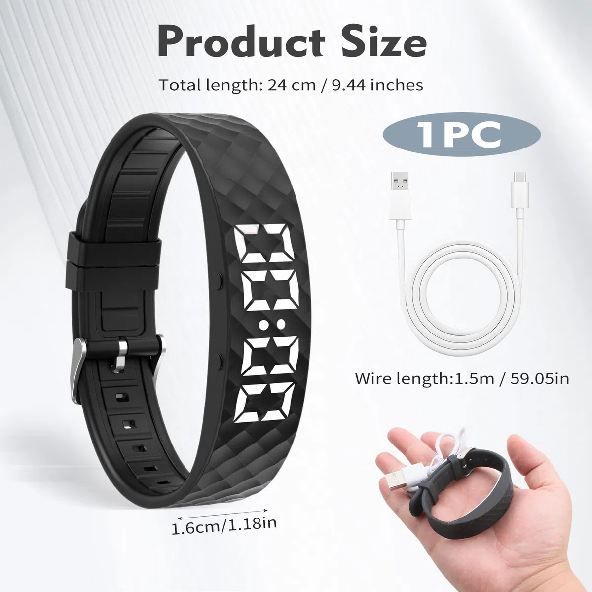 Bracelet Alarme Vibrante Silencieuse avec 8 Alarmes Programmables, Montre Réveil à Vibration Sans Bruit pour Rappels Médicaments, Travail, Sport, Sommeil, Bracelet Réglable Homme Femme