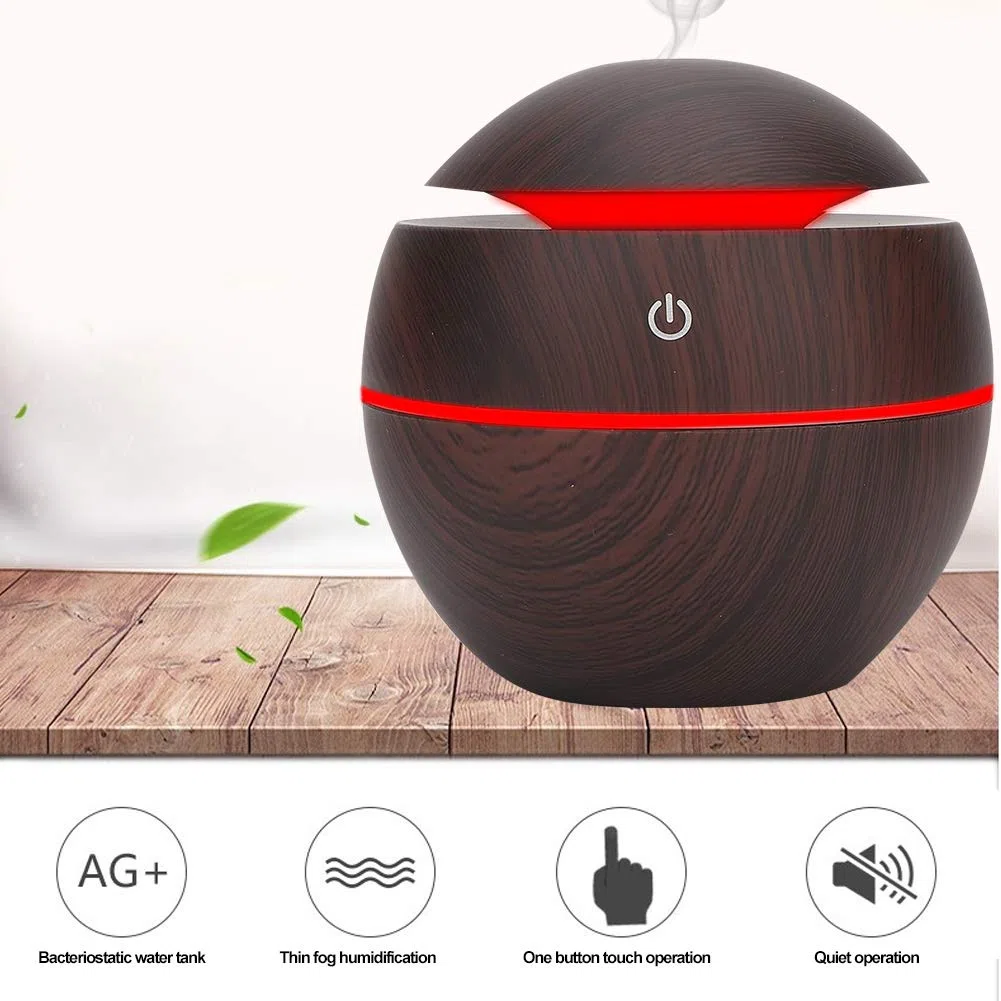Diffuseur d'huile, Portable Round Shape Ball USB Rechargeable Diffuser Humidifier Air Purifier, Diffuseur électrique pour la Maison(Grain de Bois foncé)