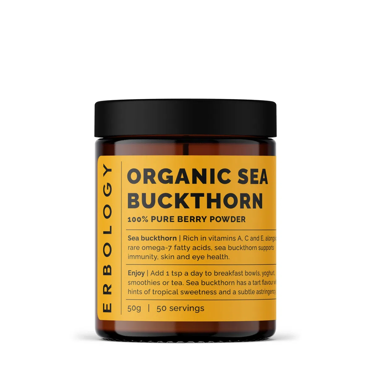100% Poudre d'Argousier Bio 35 g - Sans Pépins, Plus Précieux - Riche en Oméga-7, Vitamine C et Bêta-carotène - Directement de la Ferme - Crue, Végétalienne et Sans Gluten